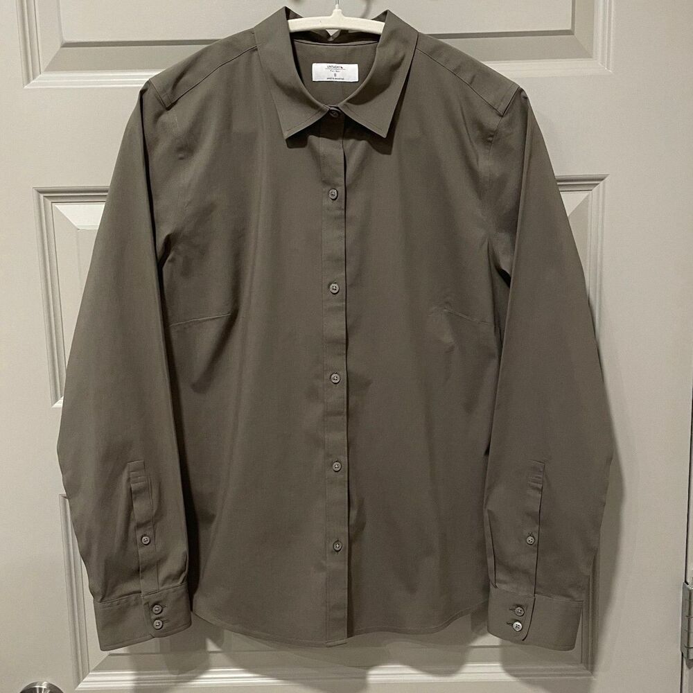 Untuckit Olive Green Button Down Bella Shirt, size 8